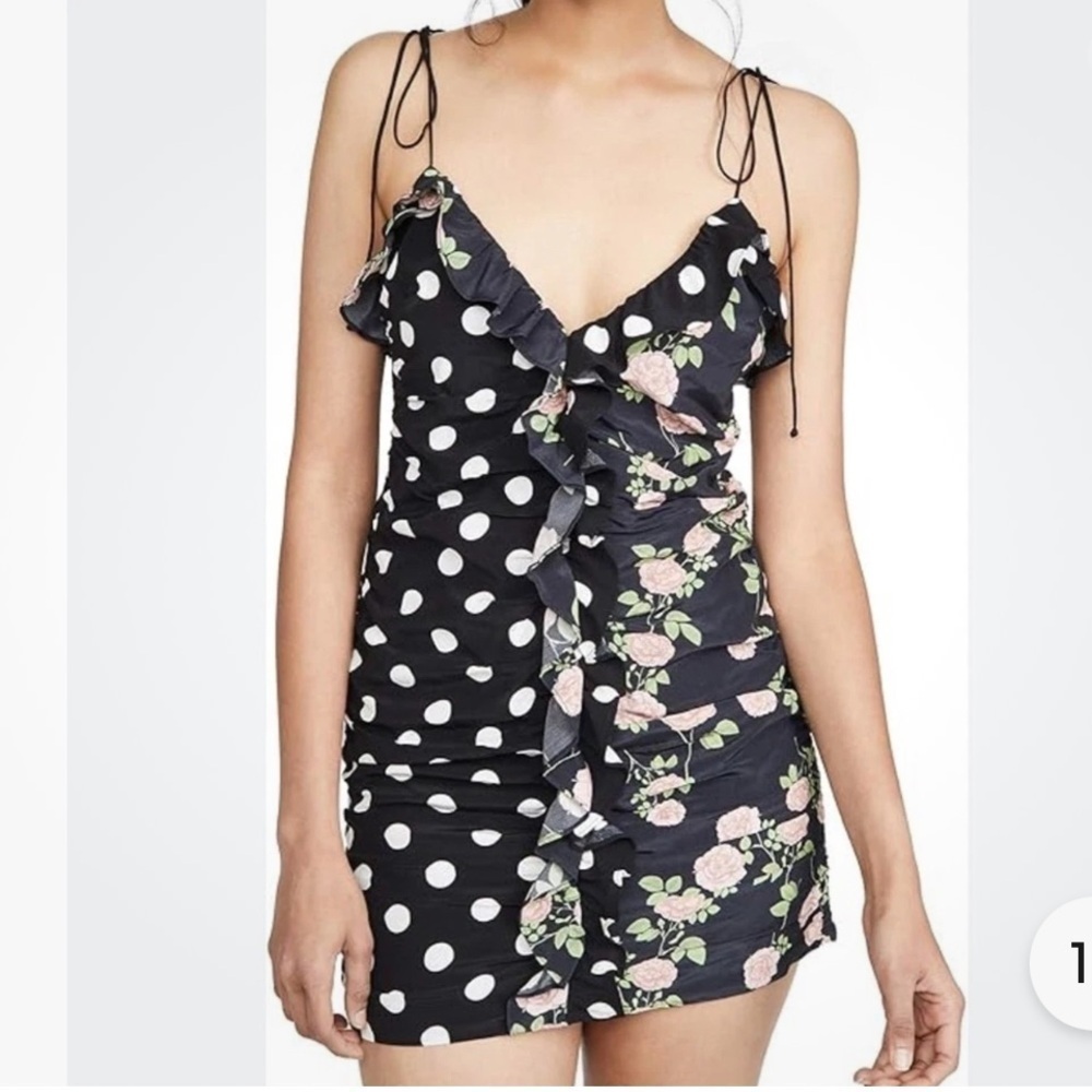 For love & lemons black floral, polkadot, ruffle, mini dress small